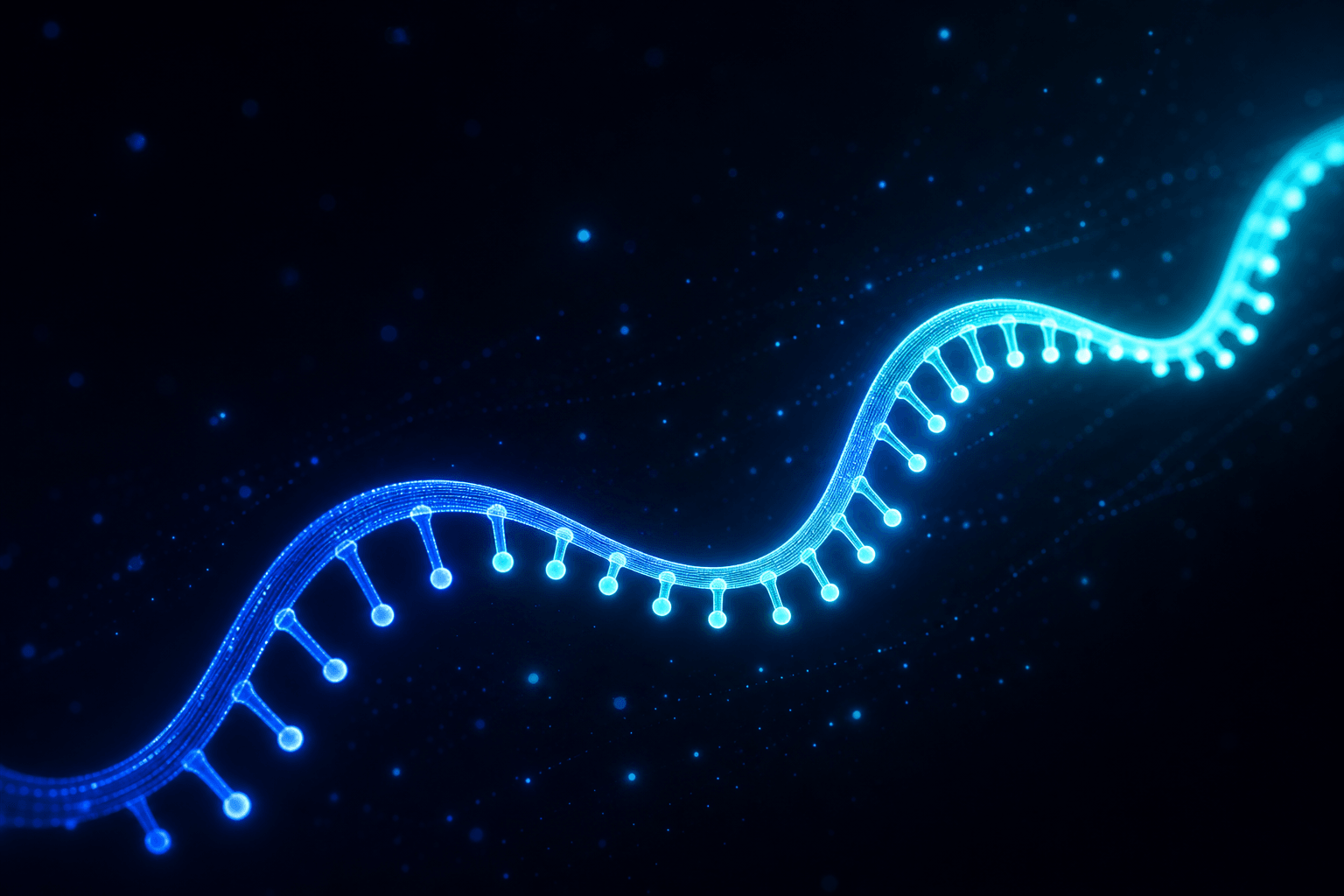 A glowing digital strand of messenger RNA